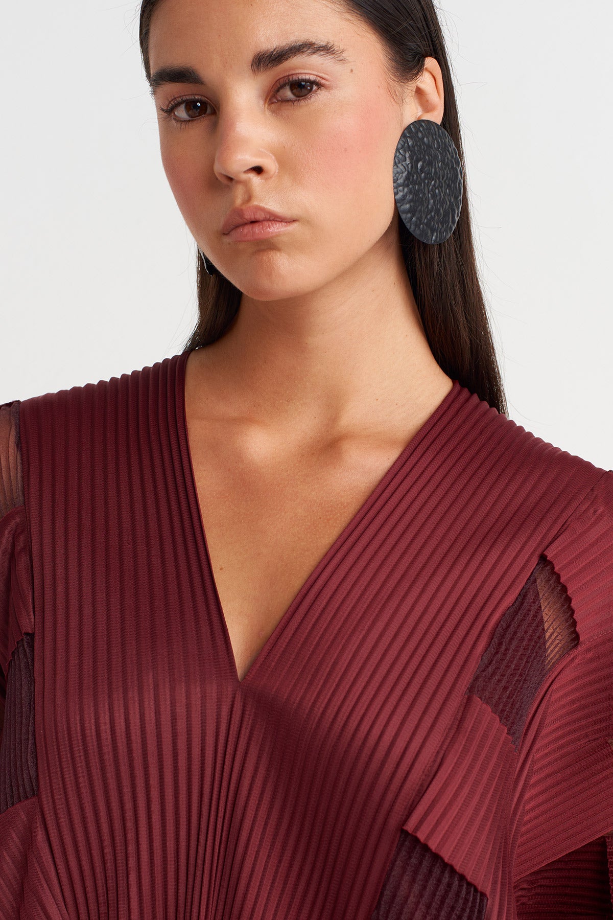 Plum Patchwork Pleated Dress - Y264014010