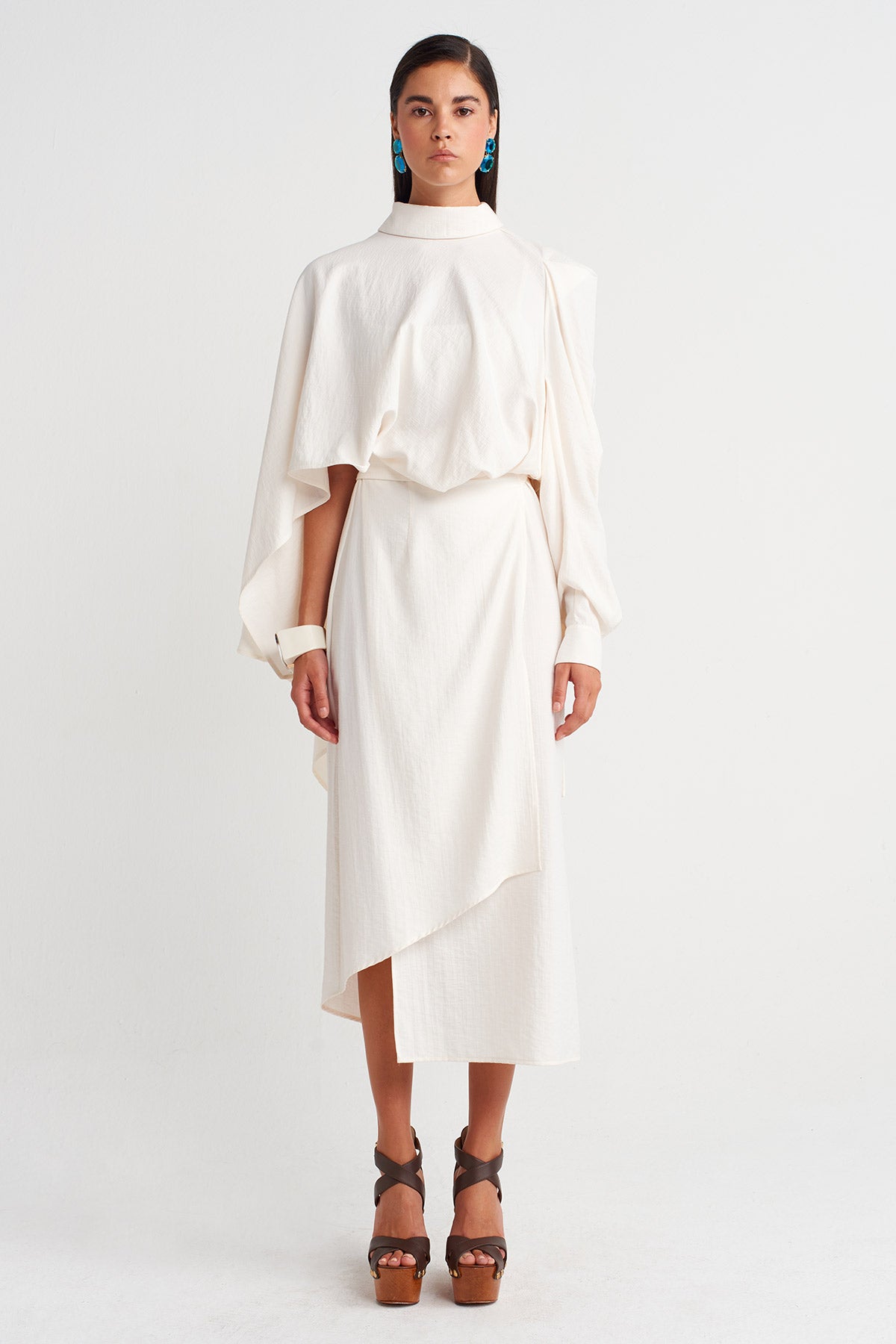 Off-White Asymmetrical Draped Midi Dress - Y264014011