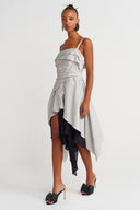 Beyaz / Siyah Katmanlı Asimetrik Midi Elbise-Y264014014