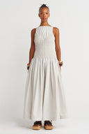 Fog-Colored Poplin Dress with Ruched Detail - Y264014016