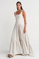 Fog Color Corset-Shaped Top and Layered Maxi Dress - Y264014018