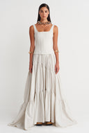 Fog Color Corset-Shaped Top and Layered Maxi Dress - Y264014018