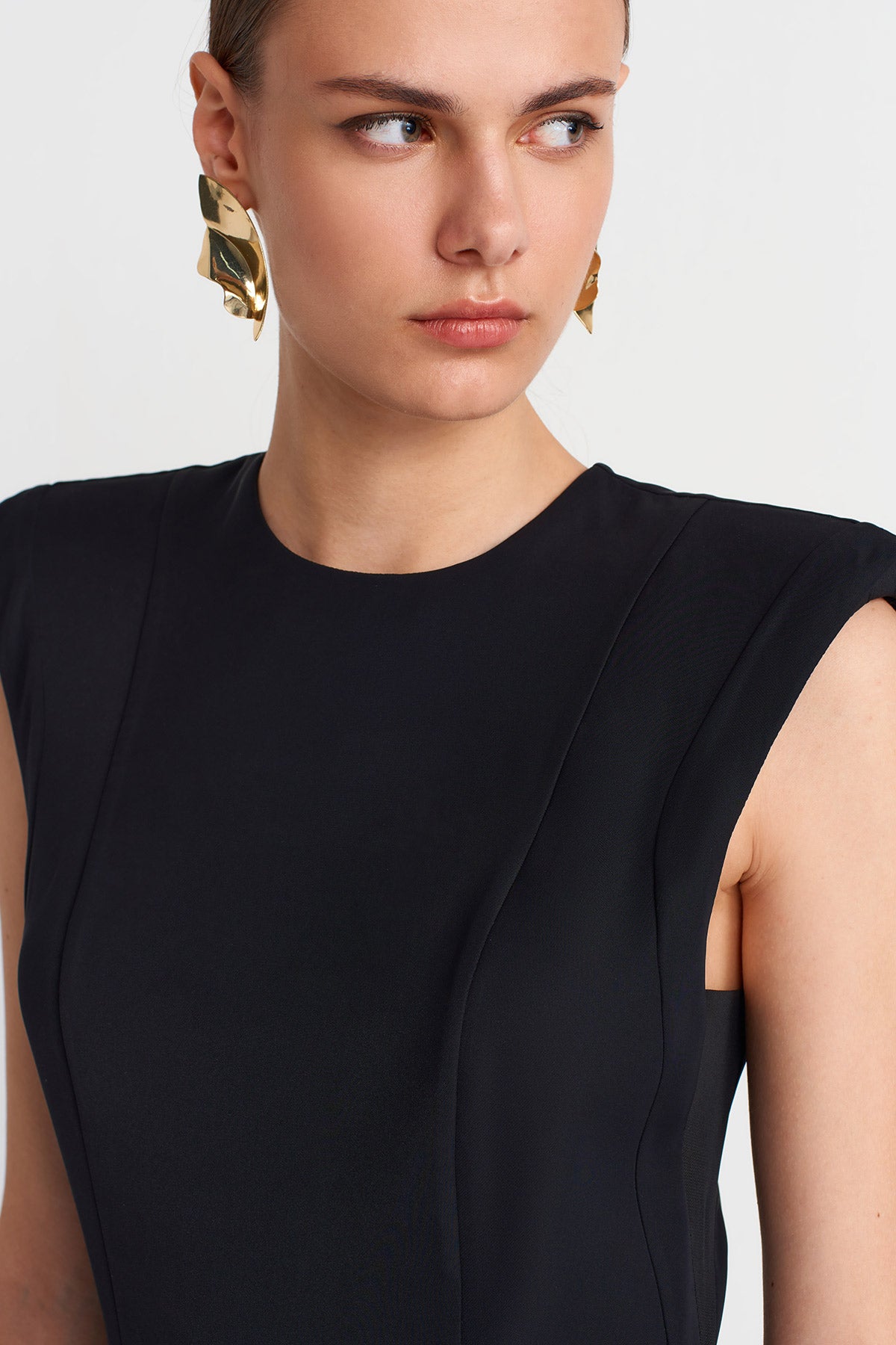 Black Padded Wide Leg Jumpsuit - Y264014020