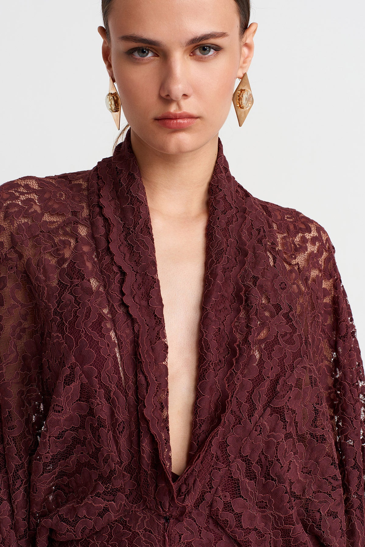 Lace Deep Neckline Long Dress - Y264014021