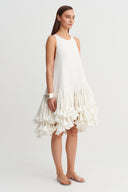 Off-White Striped Fabric Dress with Applique Detail - Y264014034