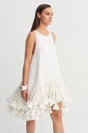 Off-White Striped Fabric Dress with Applique Detail - Y264014034