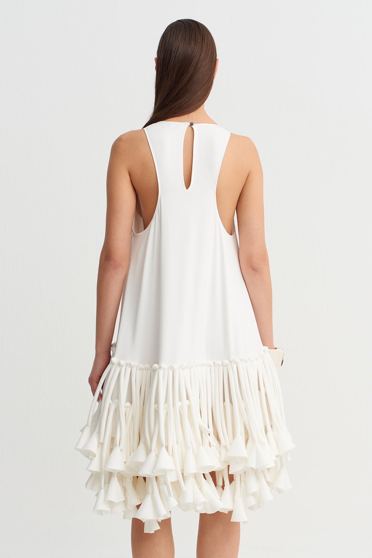 Off-White Striped Fabric Dress with Applique Detail - Y264014034