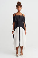 Black/White Contrast Panelled Shoulder Detail Dress - Y264014039