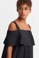 Black/White Contrast Panelled Shoulder Detail Dress - Y264014039