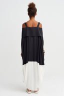 Black/White Contrast Panelled Shoulder Detail Dress - Y264014039