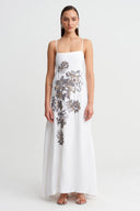 Off-White Embroidered Strappy Long Dress - Y264014041
