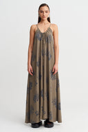Brown/Grey Patterned Strappy Long Dress - Y264014042