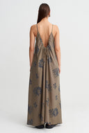 Brown/Grey Patterned Strappy Long Dress - Y264014042
