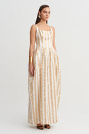Gold Striped Strappy Long Dress - Y264014045