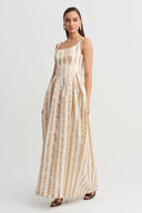 Gold Striped Strappy Long Dress - Y264014045