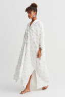 Off-White Textured V-Neck Long Dress - Y264014046