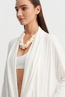 Off-White Long Dress with Draped Collar Detail - Y264014047