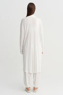 Off-White Long Dress with Draped Collar Detail - Y264014047