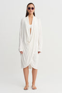 Off-White Long Dress with Draped Collar Detail - Y264014047