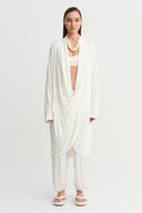 Off-White Long Dress with Draped Collar Detail - Y264014047