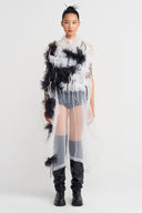 White/Black Floral Embroidered Organza Dress - Y264014054