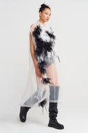 White/Black Floral Embroidered Organza Dress - Y264014054