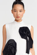 Black/White Linen Dress with Floral Applique - Y264014056
