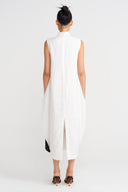 Black/White Linen Dress with Floral Applique - Y264014056