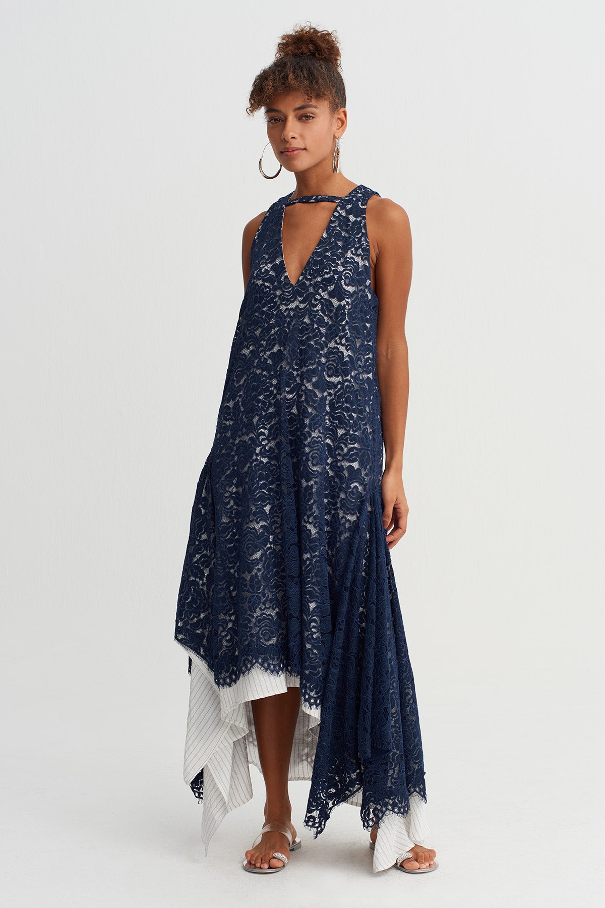 Indigo Asymmetrical Skirt Lace Dress - Y264014063