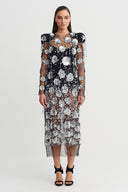 Silver Flower Applique Mesh Midi Dress - Y264014073