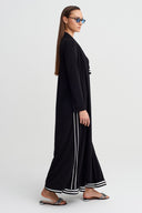 كارديجان طويل من الجيرسيه بتفاصيل مخططة سوداء - Y265015002