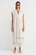 Fog-Colored Linen Layered Long Vest - Y265015004