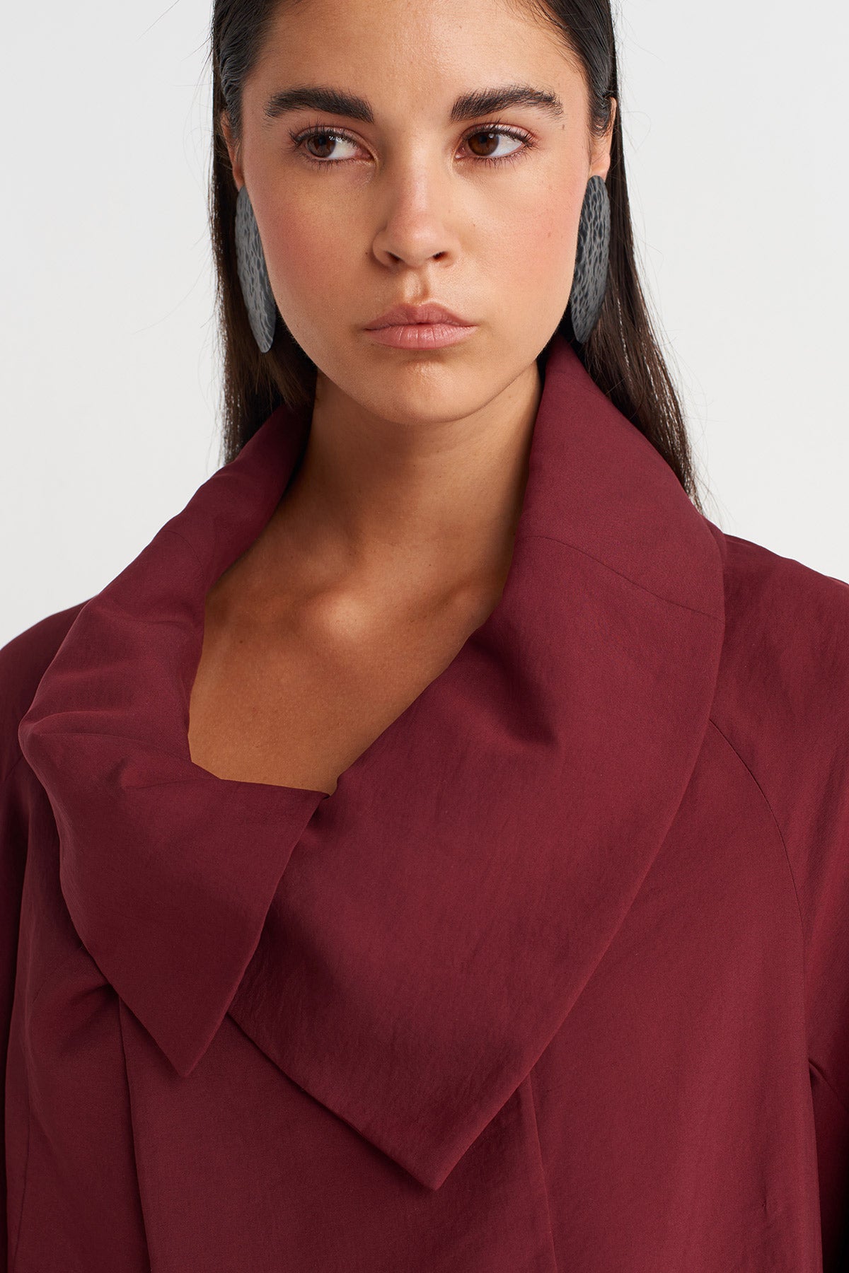 Mürdüm Geniş Yakalı Dökümlü Ceket-Y265015007