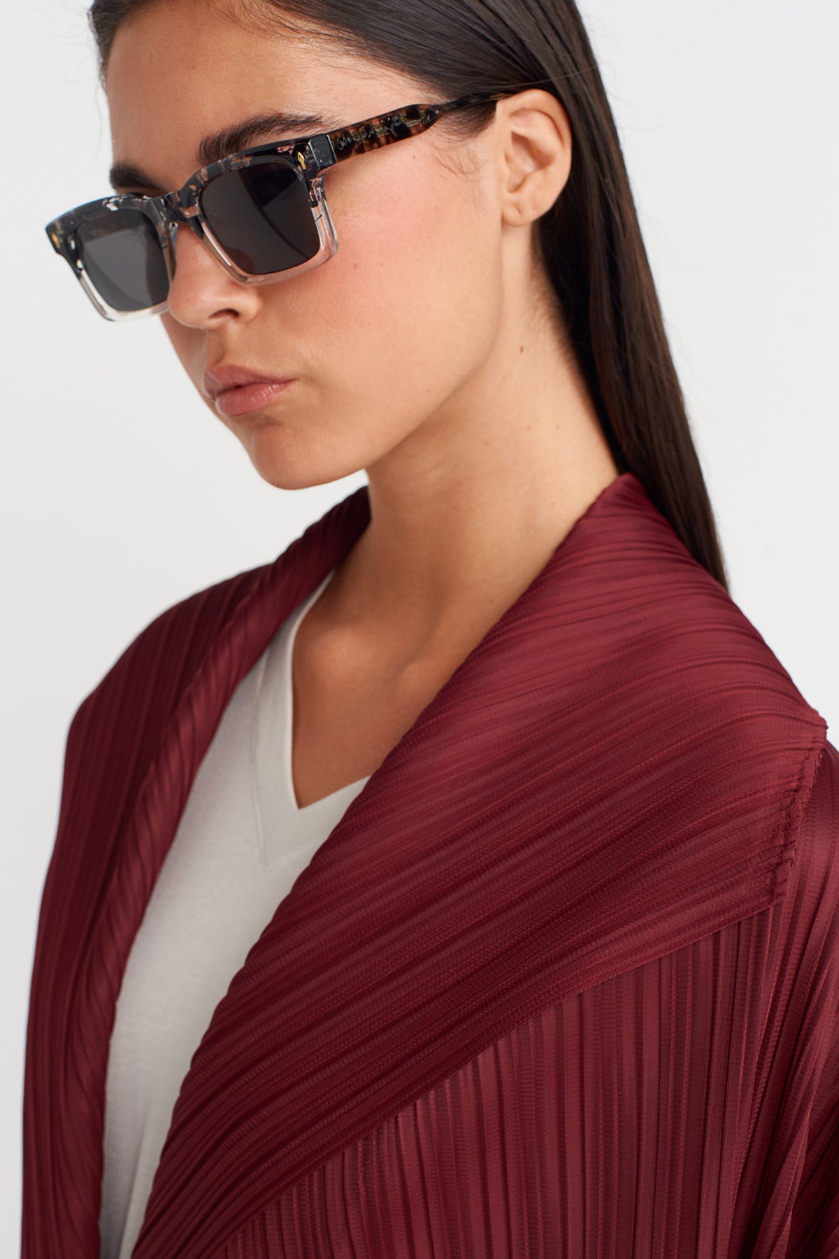 Plum Pleated Shawl Jacket - Y265015008