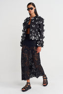 Black/White Floral Applique Jacket - Y265015010