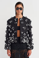 Black/White Floral Applique Jacket - Y265015010