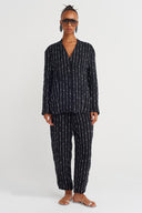 Siyah Çizgi Dokulu Ceket-Y265015013