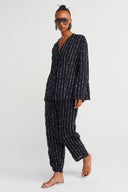 Siyah Çizgi Dokulu Ceket-Y265015013