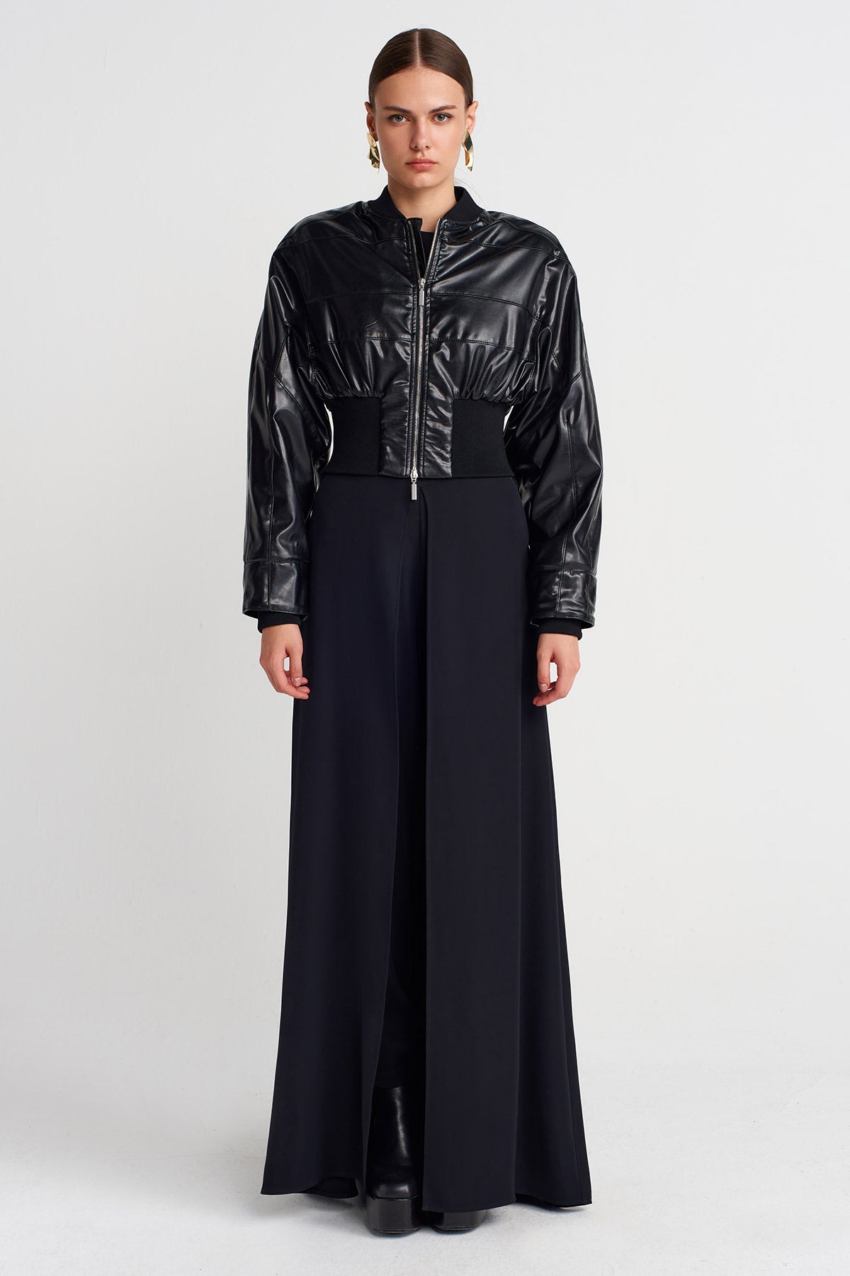 Siyah Kısa Bomber Ceket-Y265015016