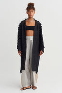 Black Hand-Knitted Long Jacket - Y265015022