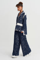 Indigo Lace Textured Jacket with Contrast Details - Y265015026