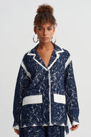 Indigo Lace Textured Jacket with Contrast Details - Y265015026