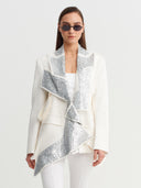 White / Silver Asymmetrical Sequin Detail Jacket - Y265015028