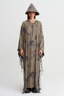 Brown/Grey Patterned Long Kimono Jacket - Y265015035
