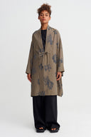 Brown/Grey Desenli Kuşaklı Kimono Ceket-Y265015036