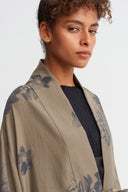 Brown/Grey Desenli Kuşaklı Kimono Ceket-Y265015036