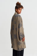 Brown/Grey Desenli Kuşaklı Kimono Ceket-Y265015036