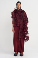 Burgundy Ruffled Textured Organza Shawl - Y266016002
