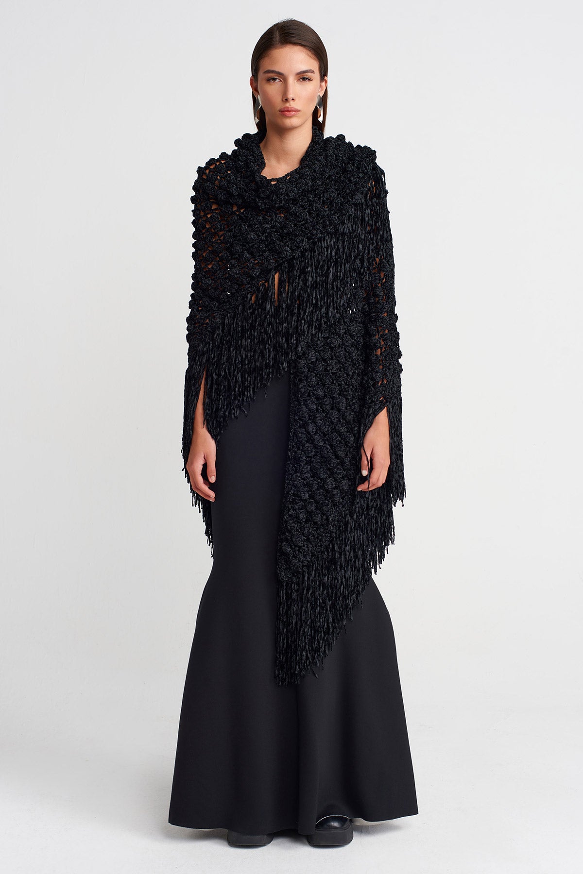 Siyah Dokulu Örgü Şal-Y266016005