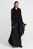 وشاح أسود محبوك بنقشة مميزة - Y266016005
